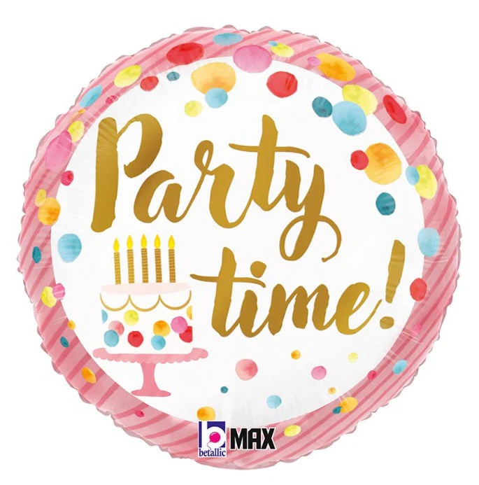 18" Satin Birthday Pink (Back Says Party Time) Party Foil Balloon - Image 5