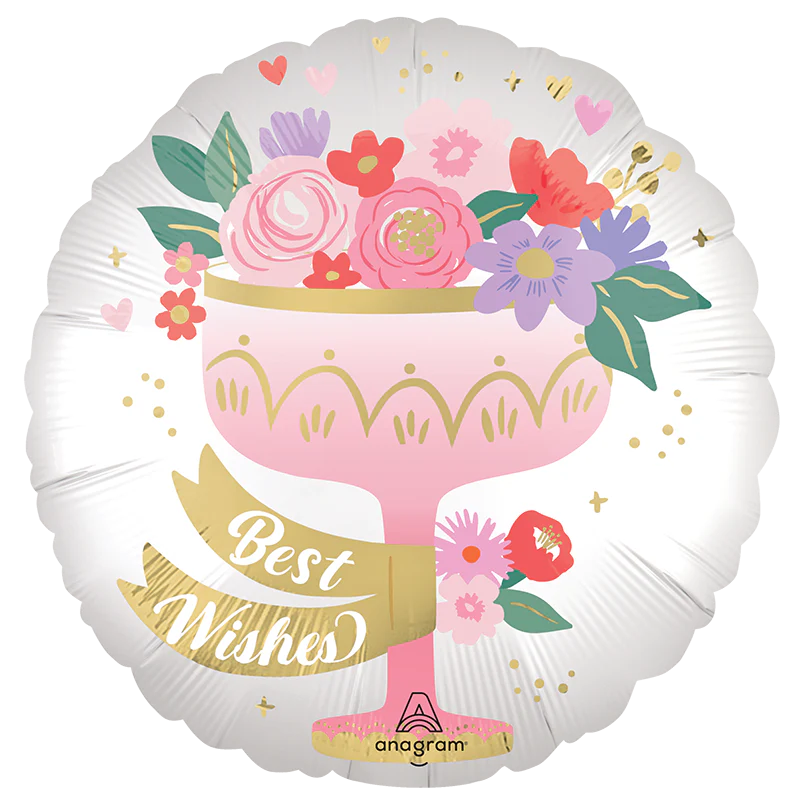 18" Standard Best Wishes Satin Satin Floral Toast Foil Balloon