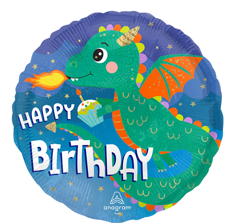 18" Standard Cute Dragon Birthday Foil Balloon