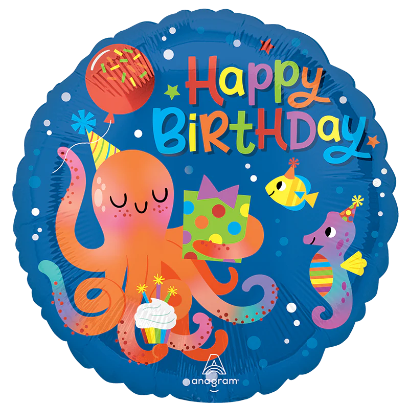 18" Standard Cute Octopus Birthday Foil Balloon