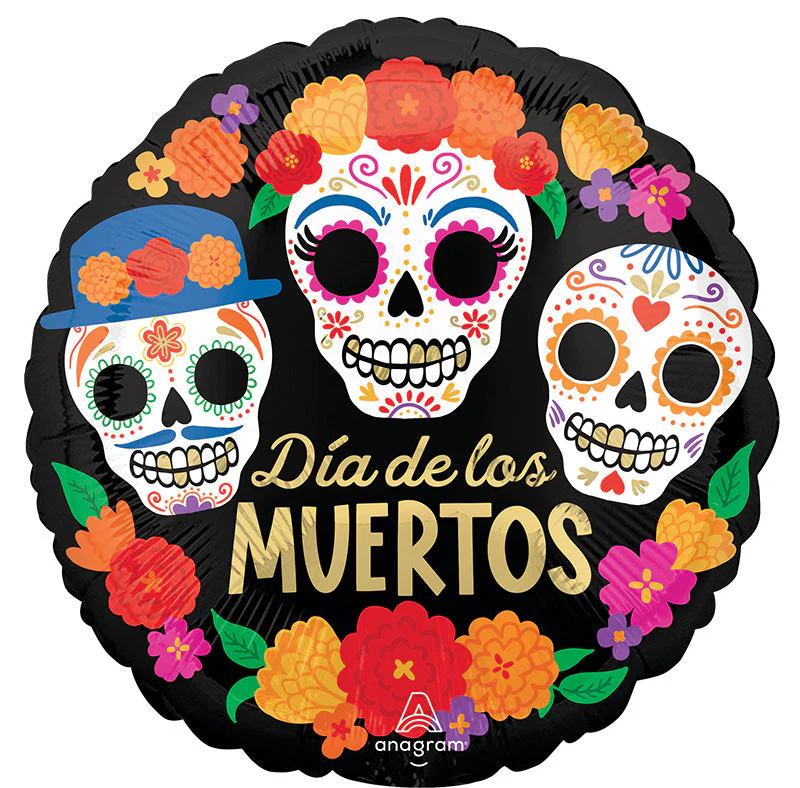 18" Day of the Dead Bright Flores Foil Balloon