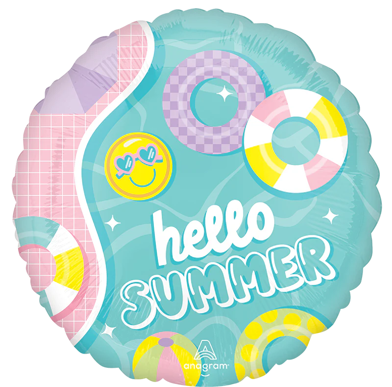 18" Standard Pastel Beach Club Hello Summer Foil Balloon