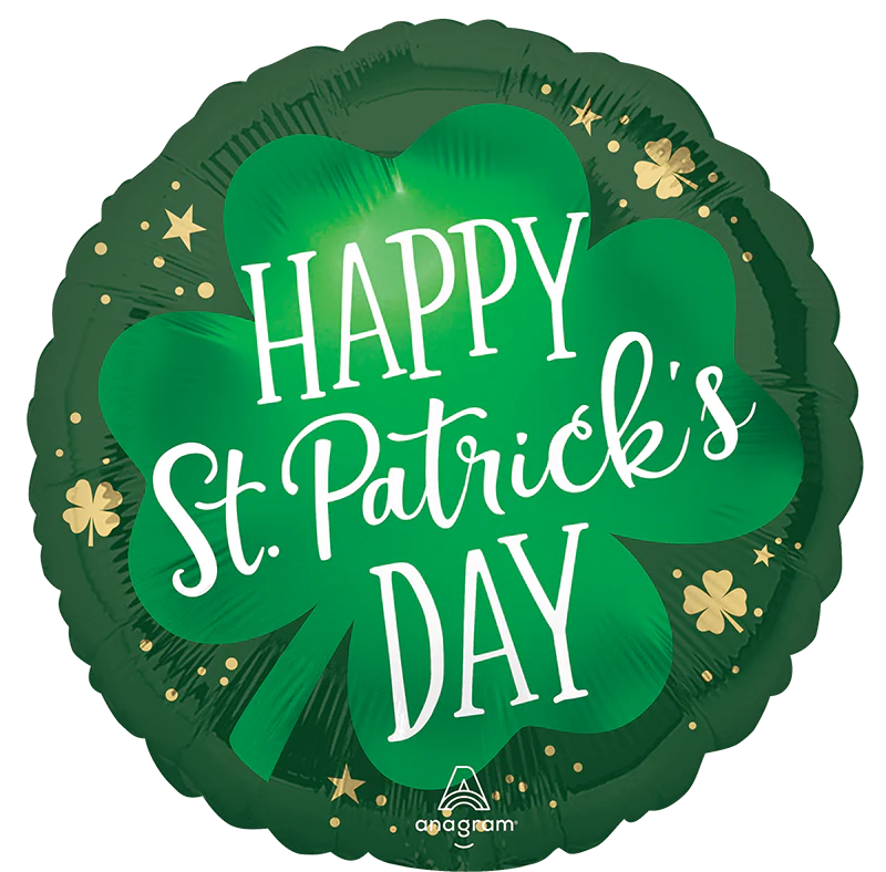 18" Standard Satin Satin Lucky Shamrock Foil Balloon