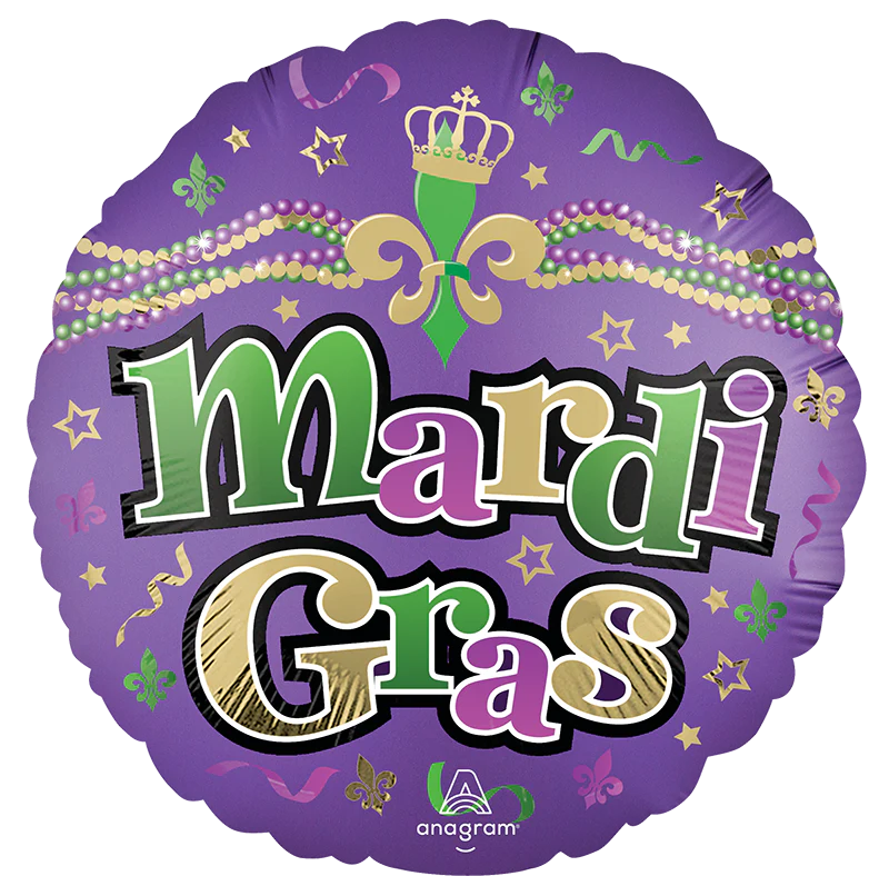 18" Standard Satin Satin Majestic Mardi Gras Foil Balloon