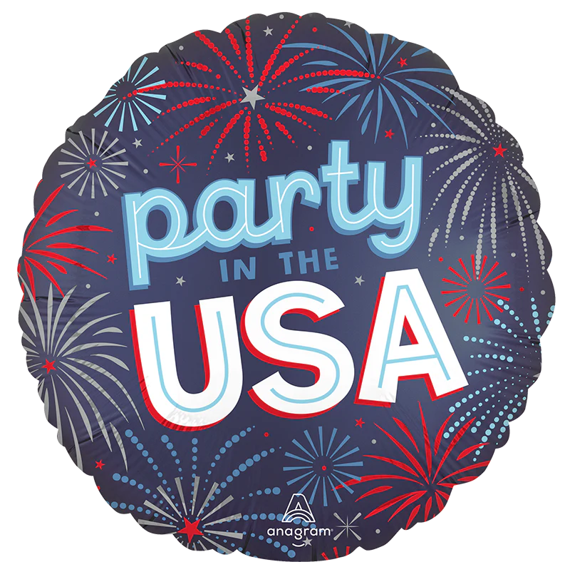 18" Standard Satin Satin USA Patriotic Burst Party in the USA Foil Balloon