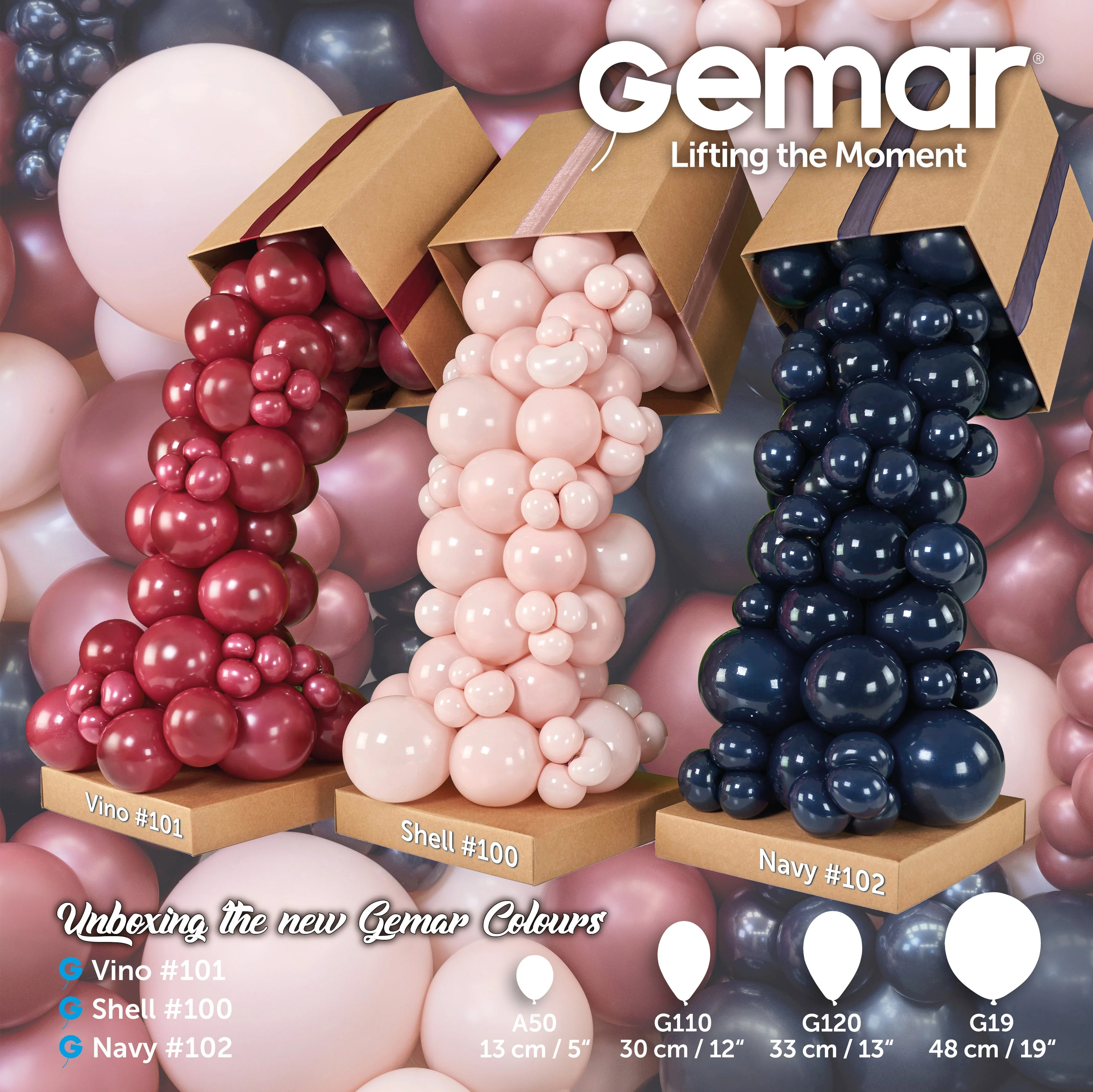 19" Gemar Latex Balloons (Bag of 25) Standard Vino - Image 2