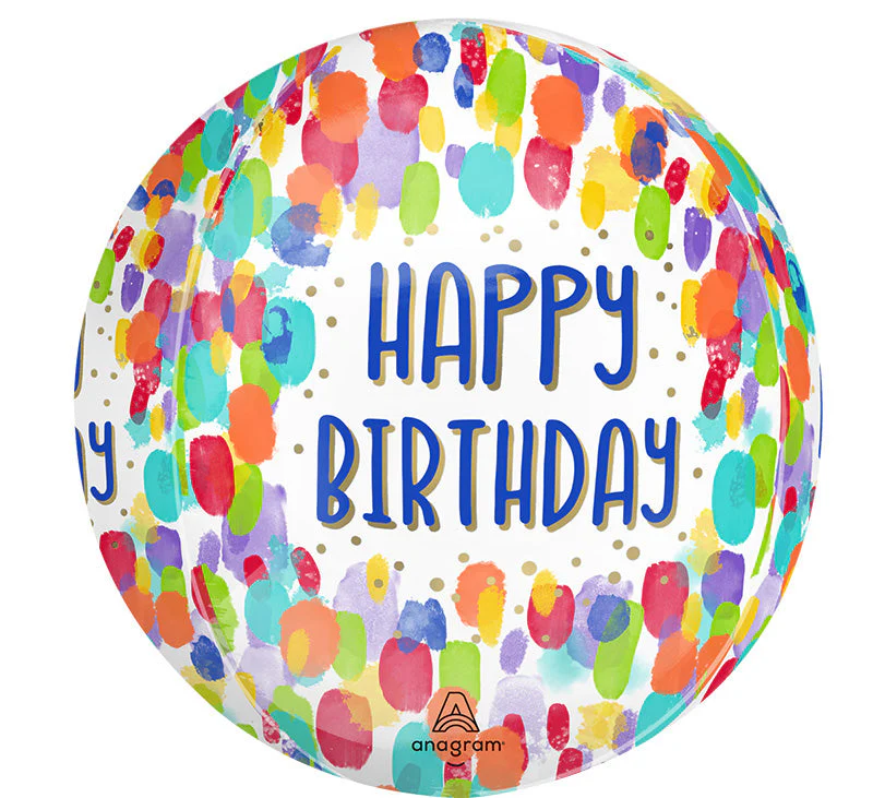 19" Orbz Painterly Dots Birthday Orbz Foil Balloon