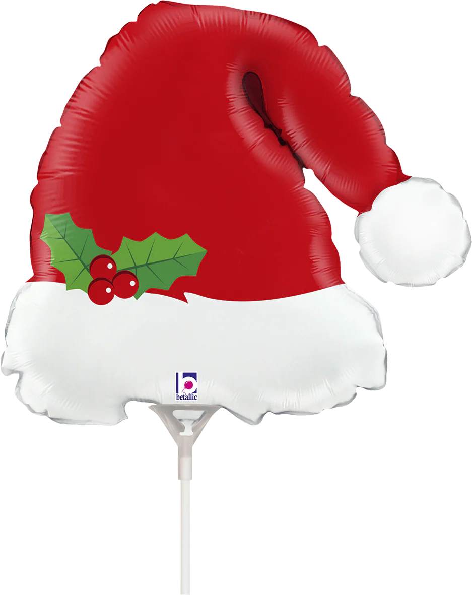 14" Airfill Only (Sticks Sold Separately) Christmas Santa Hat Foil Balloon