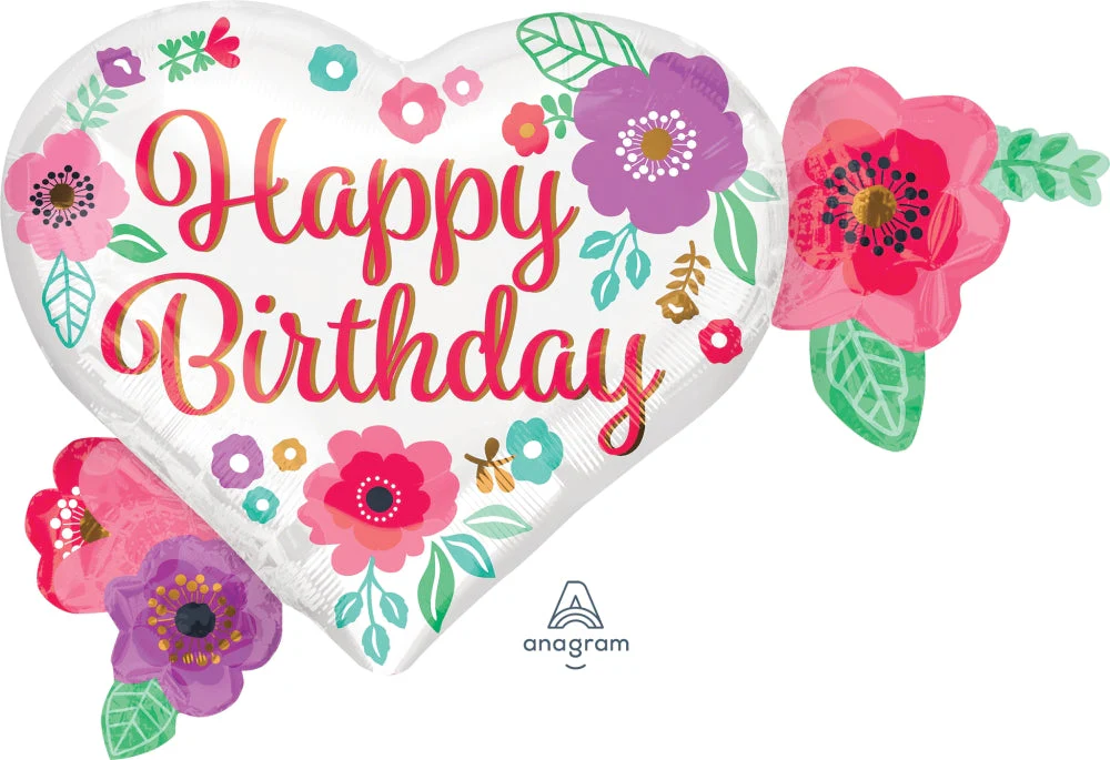 20" Jumbo Happy Birthday Floral Print Balloon