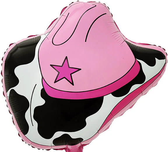 20" Pink and Black Cow Print Cowboy Hat Foil Balloon