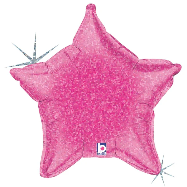 21" Holographic Star-Shaped Balloon Pink Holographic Star