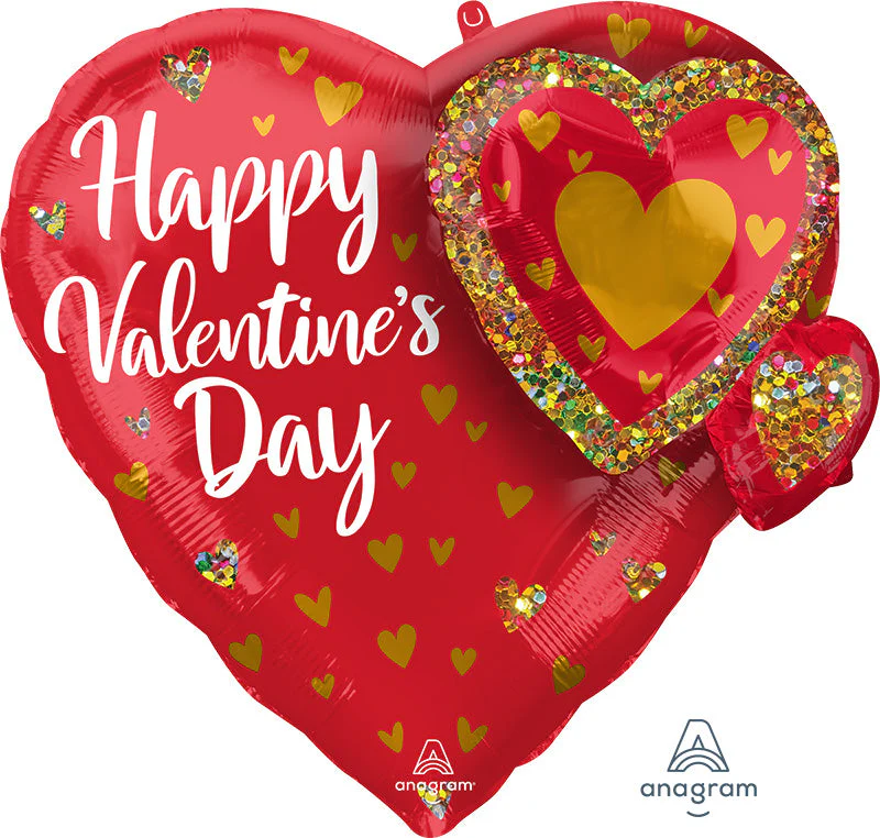 22" Multi-Balloon Happy Valentine's Day Glitter Garland Foil Balloon