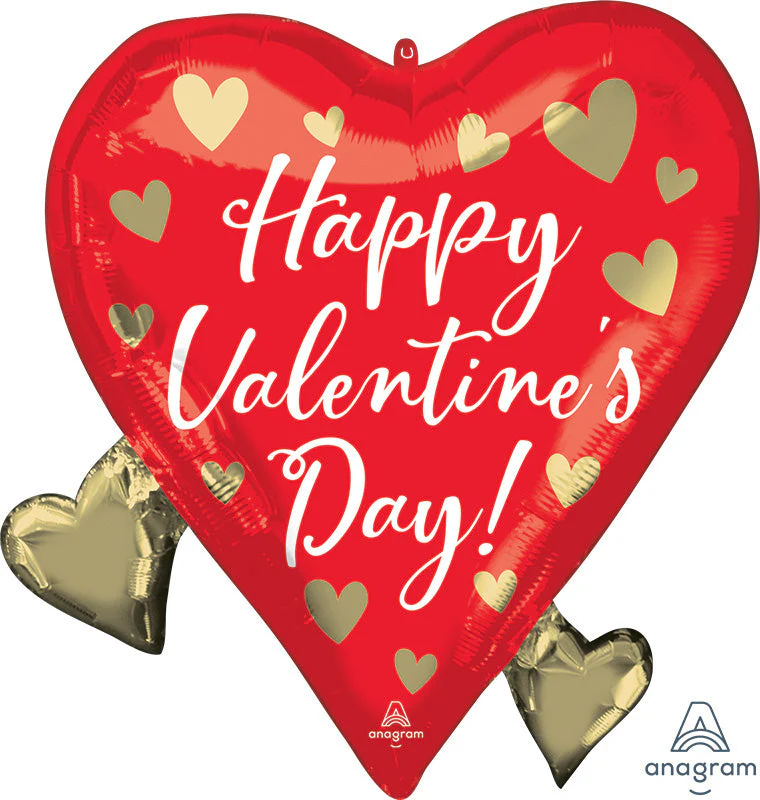 22" SuperShape Happy Valentine's Day Floating Gold Hearts Foil Balloon