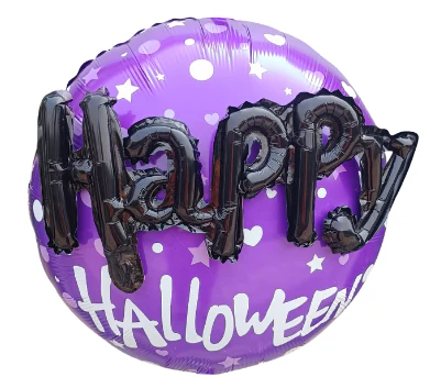 22" (2 Piece) 3D Happy Halloween Foil Balloon Purple