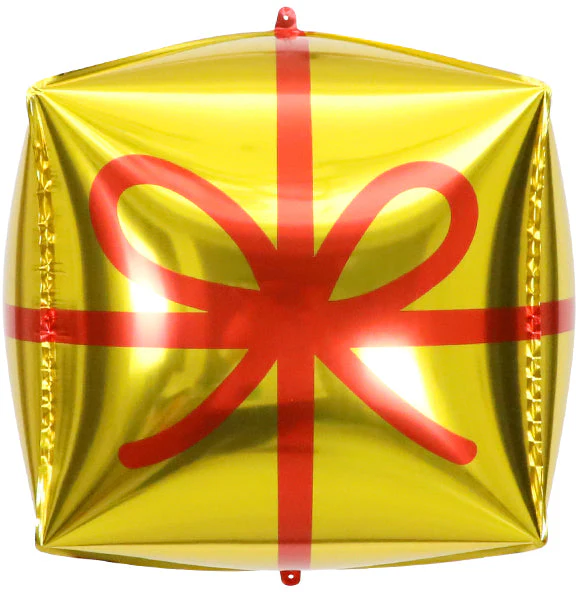 22" Cube With Bowknot Gold Balloon
