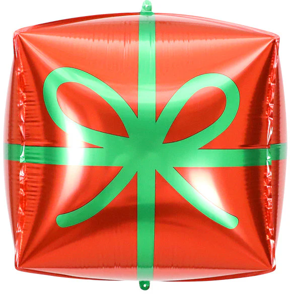 22" Cube With Bowknot Red Balloon