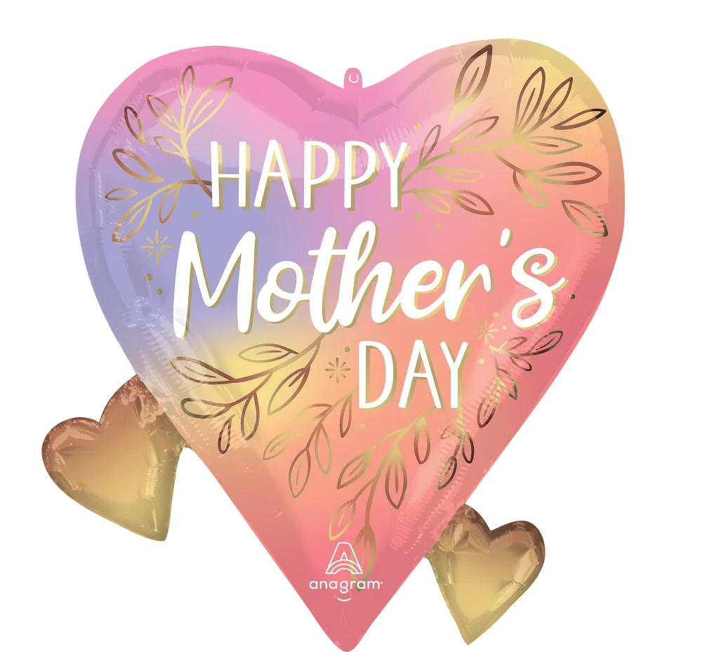 22" Jumbo Happy Mother's Day Botanical Traces Hearts Foil Balloon
