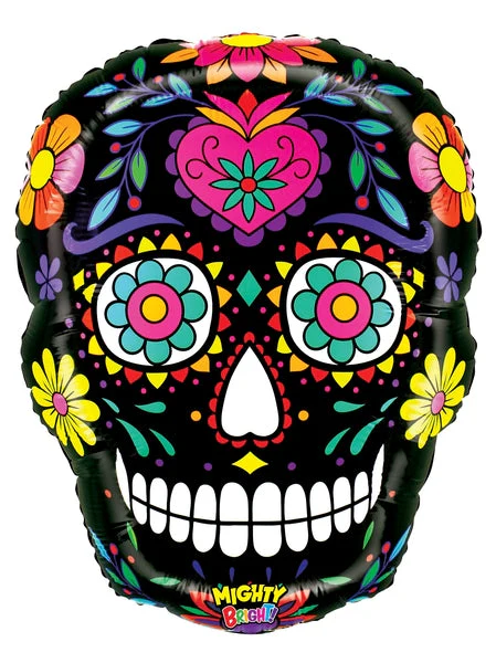22" Mighty Bright Shape Mighty Black Sugar Skull Foil Balloon