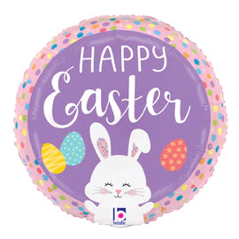 9" Airfill Only (Sticks Sold Separately) Easter Bunny Dots Foil Balloon