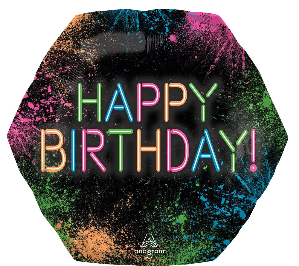 23" Happy Birthday Neon Jumbo Let's Glow Crazy Foil Balloon