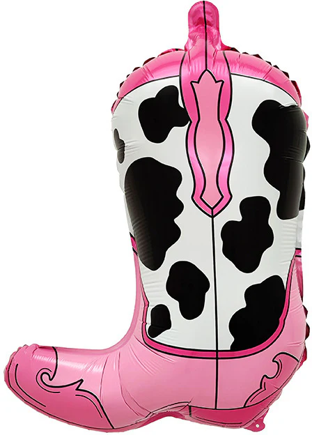 23" Pink and Black Cow Print Cowboy Boot Foil Balloon