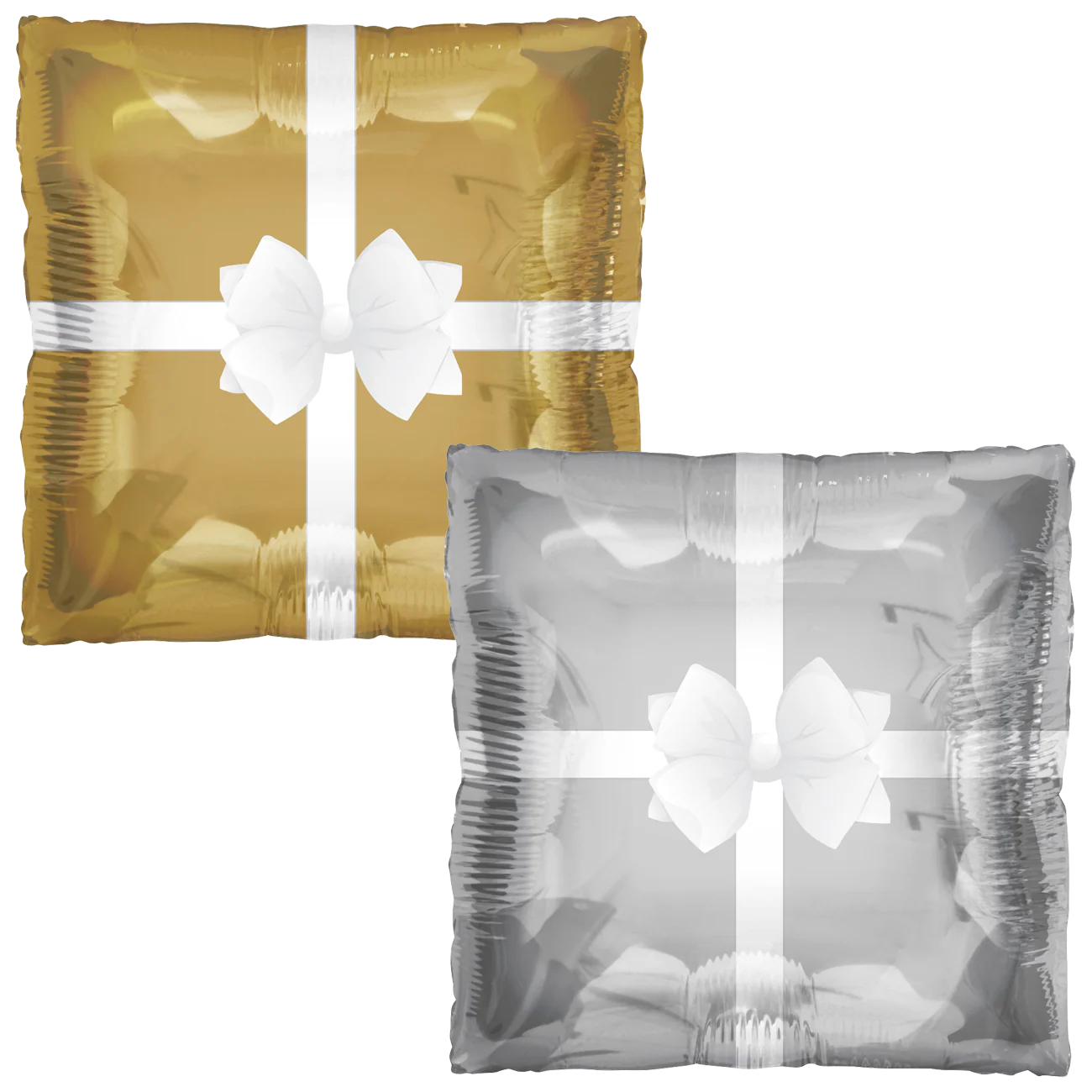 24" (20" Inflated) Gold and Silver Square Bow White Version Foil Balloon