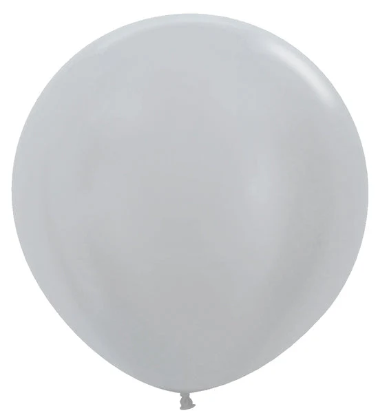 24" Latex Balloons (3 Per Bag) Metallic/Pearl Silver Sempertex/Betallatex