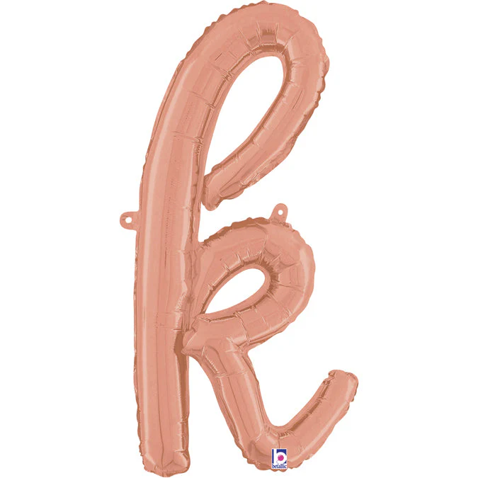 24" Air Filled Only Script Letter "K" Rose Gold Foil Balloon (Sticks Sold Separately)