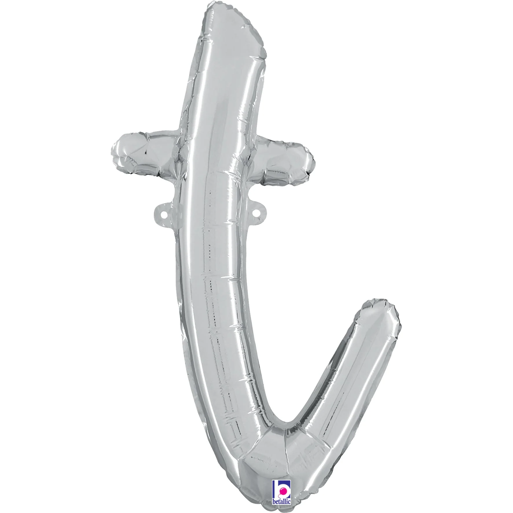 24" Air Filled Only Script Letter "T" Silver Foil Balloon (Sticks Sold Separately)