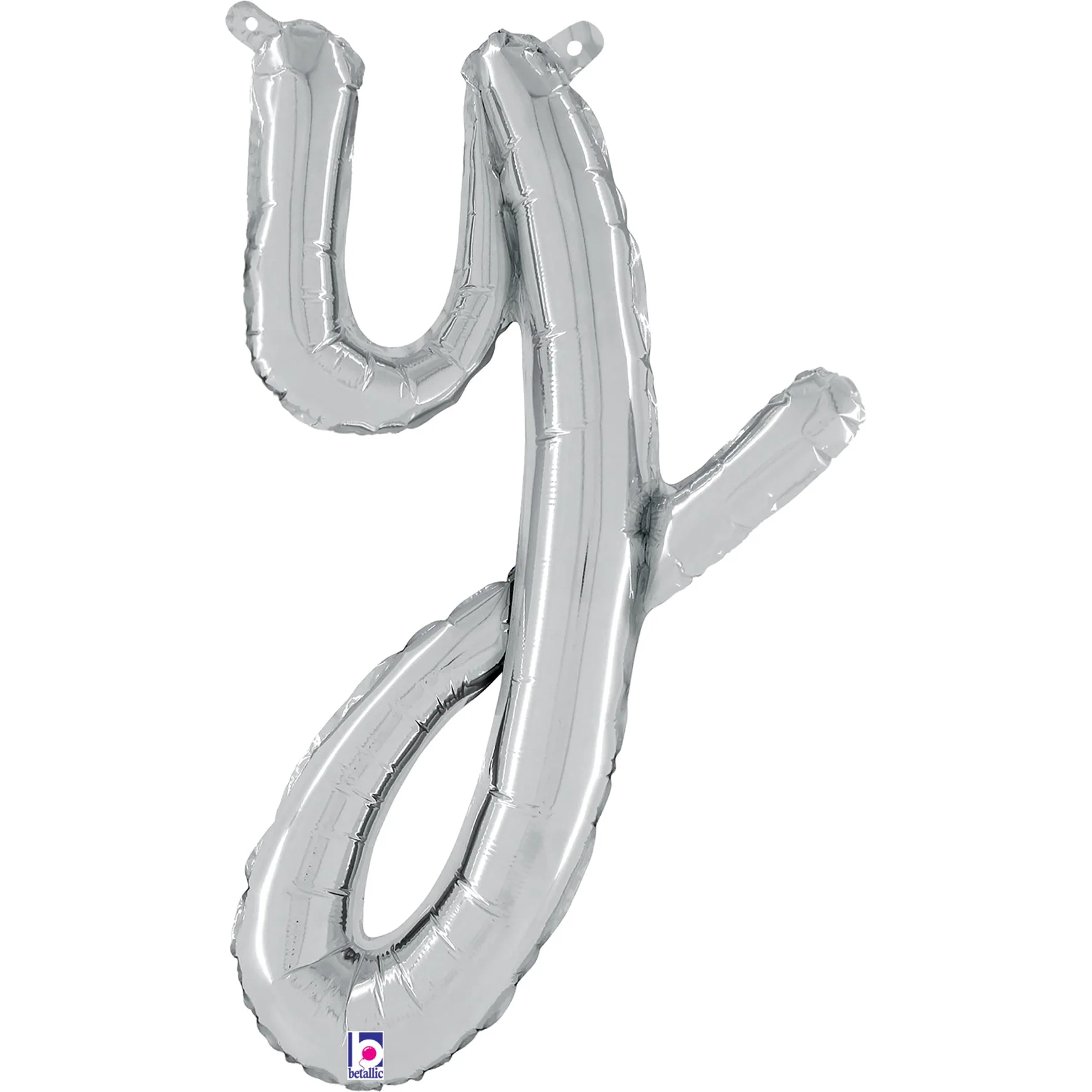 24" Air Filled Only Script Letter "Y" Silver Foil Balloon (Sticks Sold Separately)