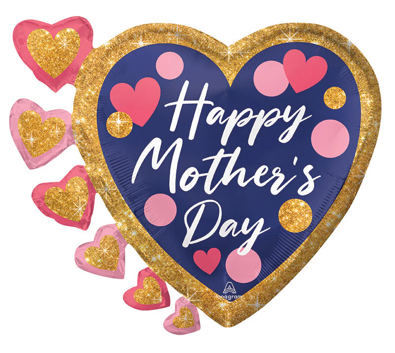 24" SuperShape Happy Mother's Day Navy, Pink & Glitter Dots Foil Balloon