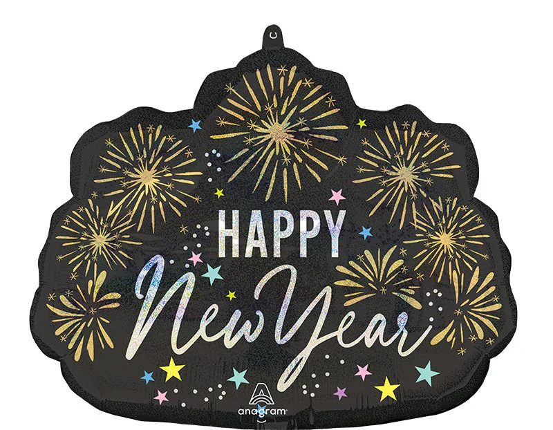 24" Holographic SuperShape Festive New Year Sparkle Foil Balloon