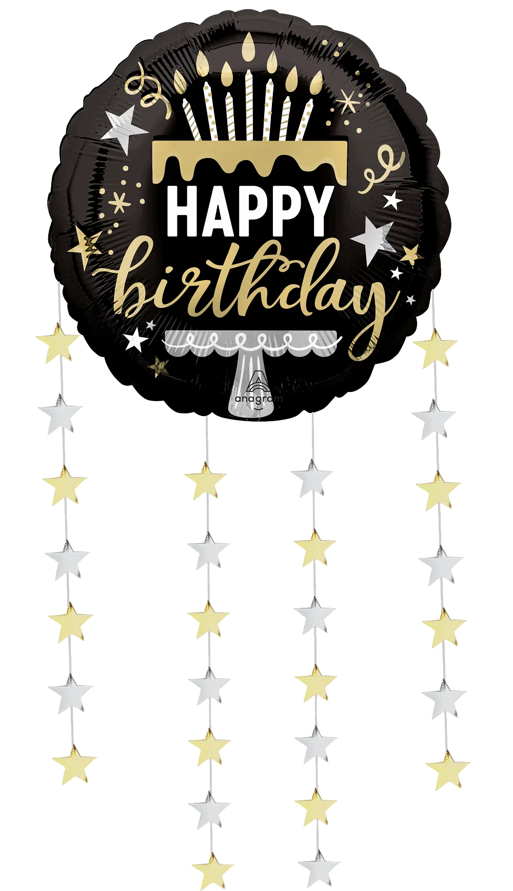 24" Jumbo Drop-A-Line BSG Dangling Birthday Stars Foil Balloon