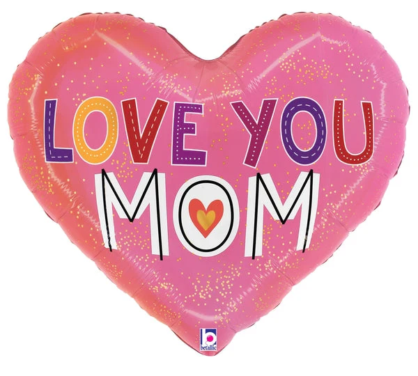24" Love you Mom Heart Foil Balloon