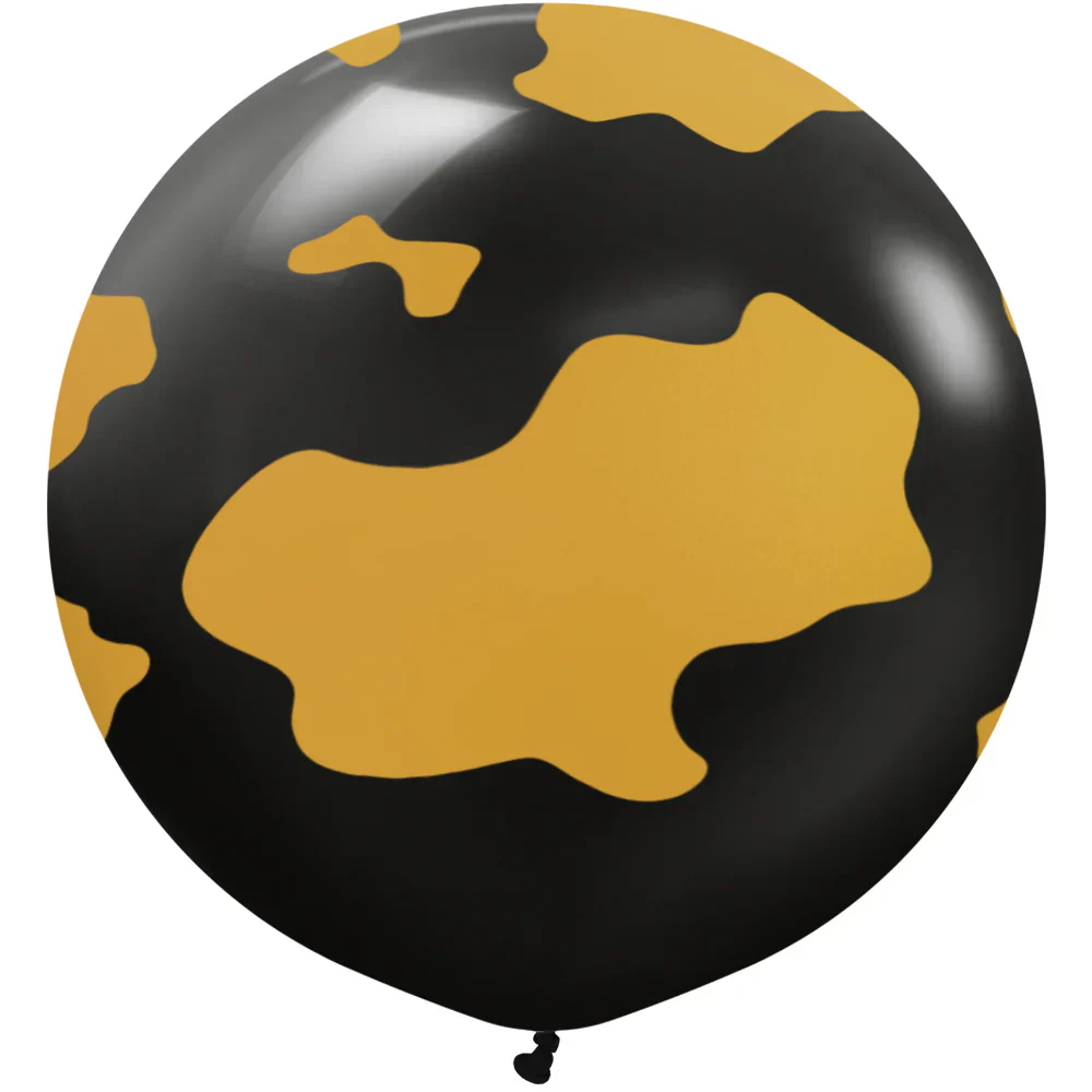 24" Kalisan Safari Large Cow Black (Printed Gold-1 Per Bag) Latex Balloons