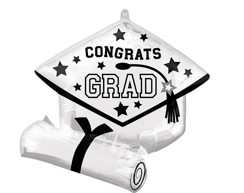 25" SuperShape School Colors Be True to Your School Grad - White Foil Balloon