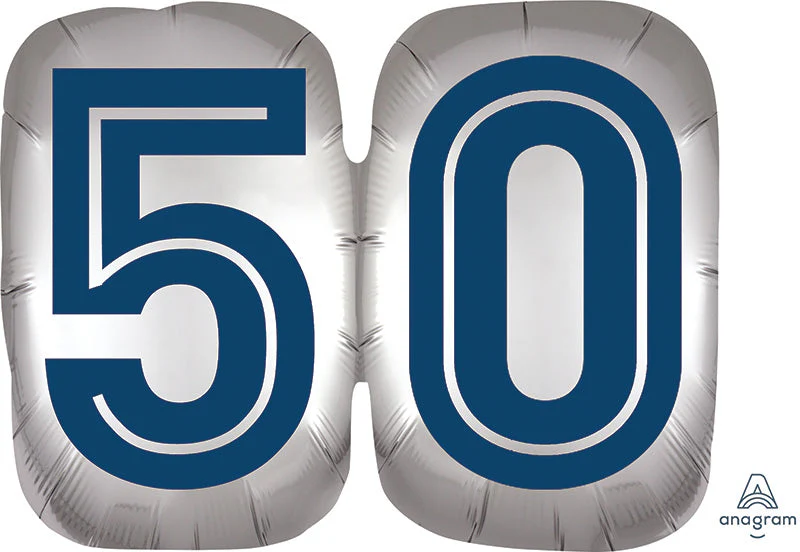 25" SuperShape Silver/Blue Number 50 Foil Balloon