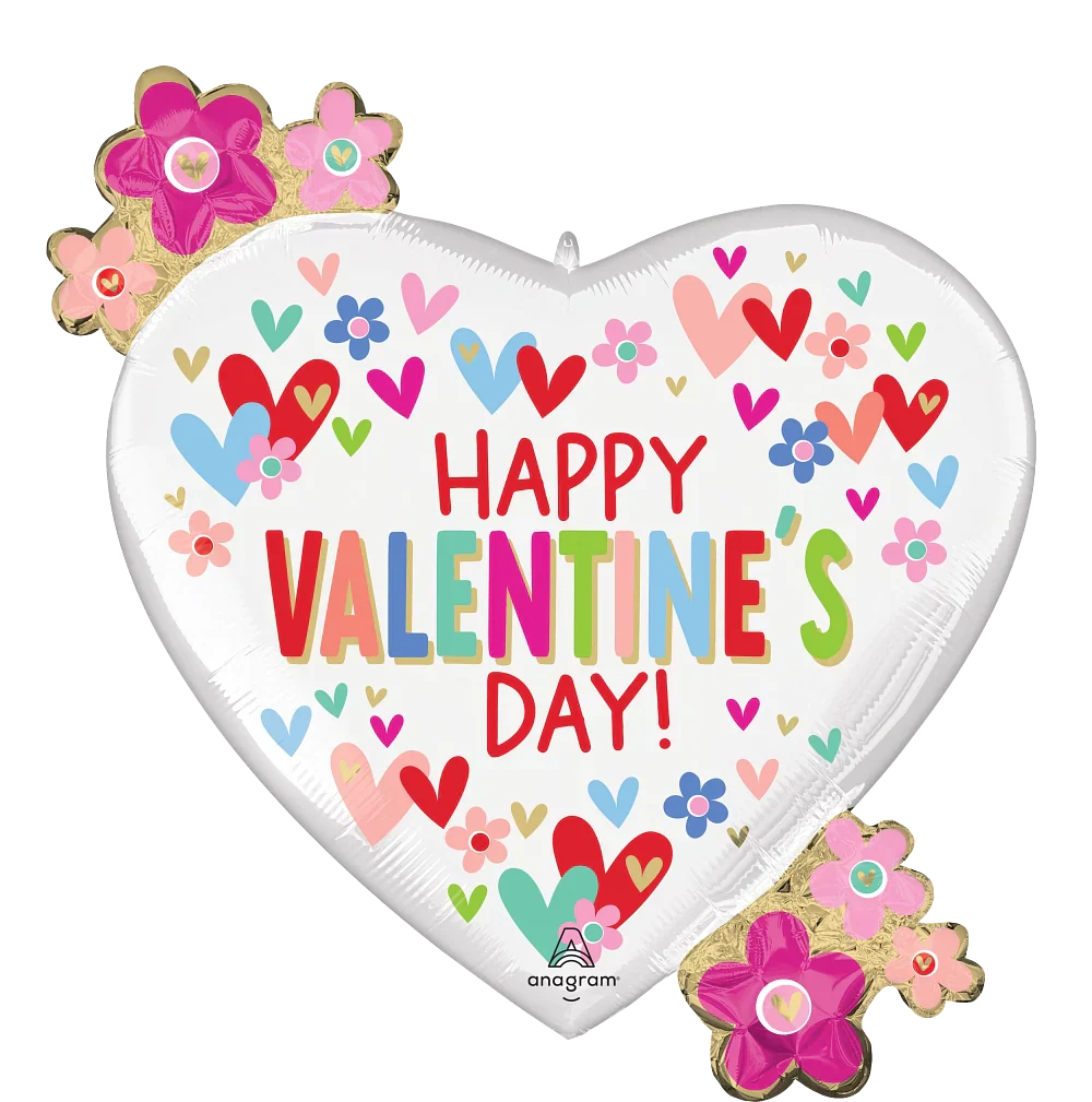25" Jumbo Valentine Hearts & Daisies Foil Balloon