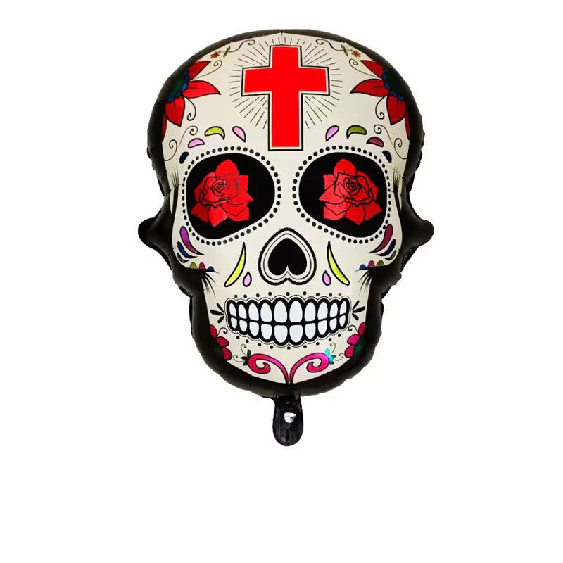 25" Sugar Skull Day Of The Dead (Dia De Los Muertos) Red Cross Foil Balloon