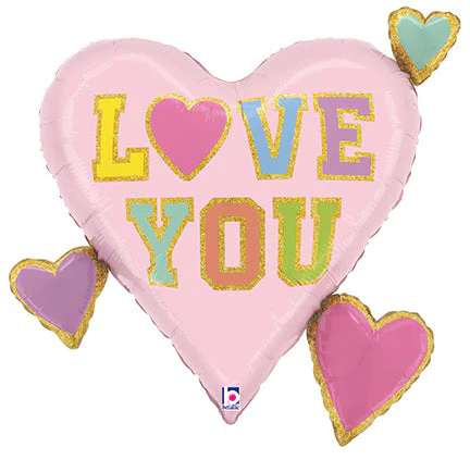 28" Shape Love Patch Multi Hearts Foil Balloon