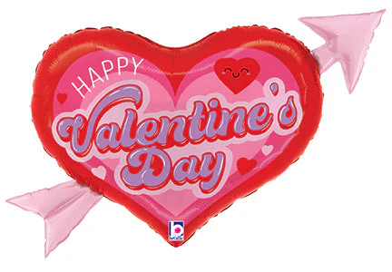 32" Retro Valentine Heart Arrow Foil Balloon