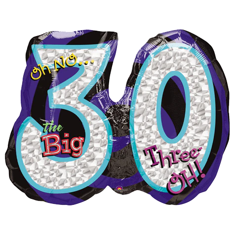 26" Holographic Oh No! It's My Birthday 30 Balloon Packaged