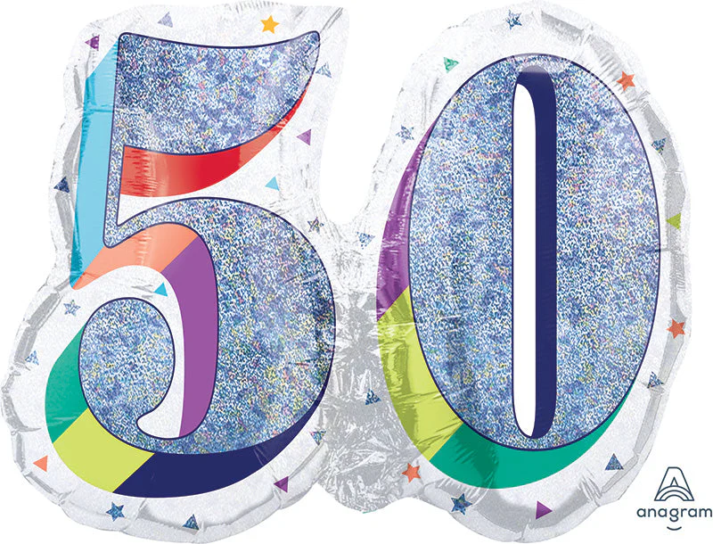 26" Holographic SuperShape Sparkles Number 50 Foil Balloon