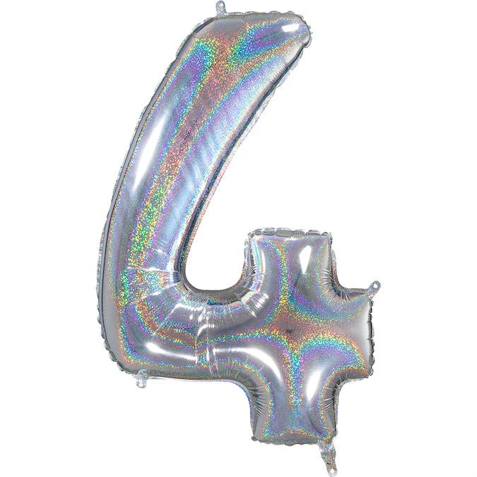 26" Midsize Foil Shape Balloon Number 4 Holographic Silver