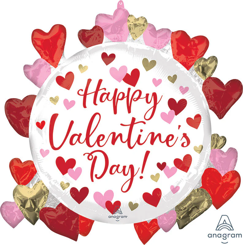 26" SuperShape Happy Valentine's Day Circled in Hearts Foil Balloon