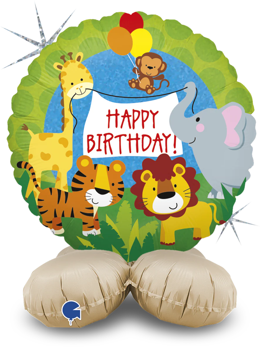 16" The Standups (Airfill Only) - Jungle Animals Birthday Foil Balloon