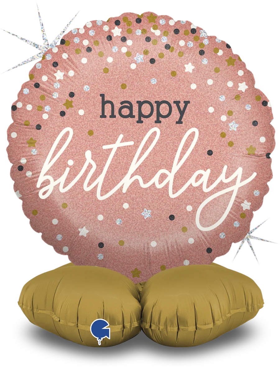 16" The Standups (Airfill Only) - Rose Gold Confetti B-Day Foil Balloon