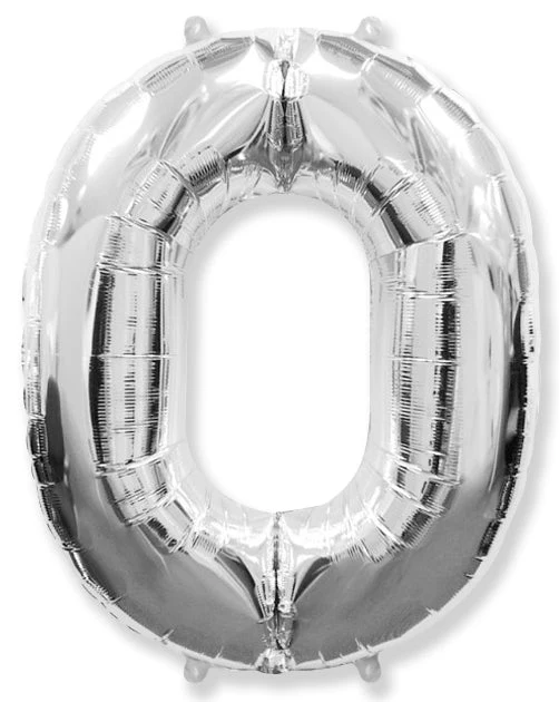 26" Inflated (32" Approx Uninflated) Flexmetal Medium Size Foil Balloon Number "0" Silver