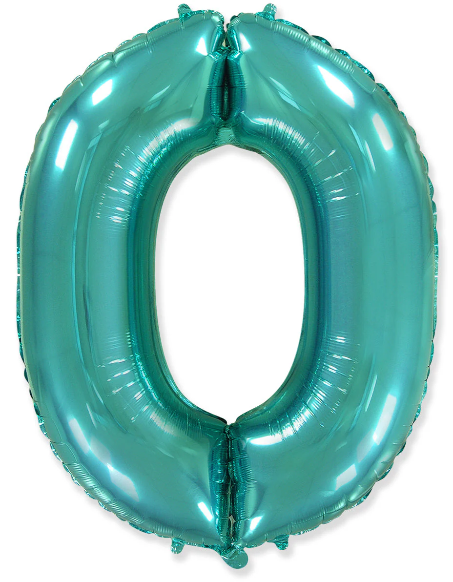 26" Inflated (32" Approx Uninflated) Flexmetal Medium Size Foil Balloon Number "0" Turquoise