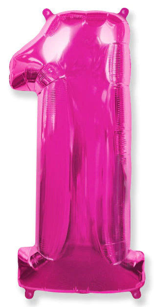 26" Inflated (32" Approx Uninflated) Flexmetal Medium Size Foil Balloon Number "1" Fuchsia